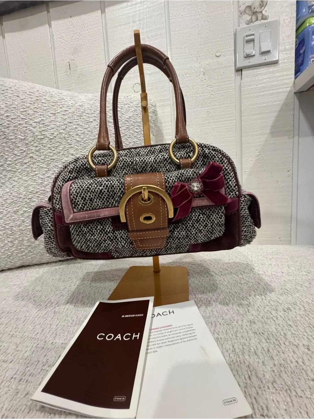 Rare vintage Y2K Coach Soho Tweed and Suede Satchel